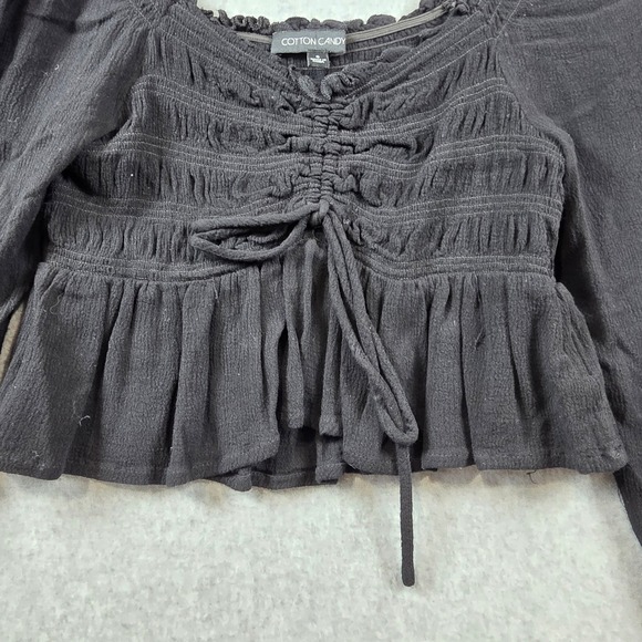 Cotton Candy Black Smocked Peasant Crop Top Long Balloon Sleeve Small - Picture 6 of 9